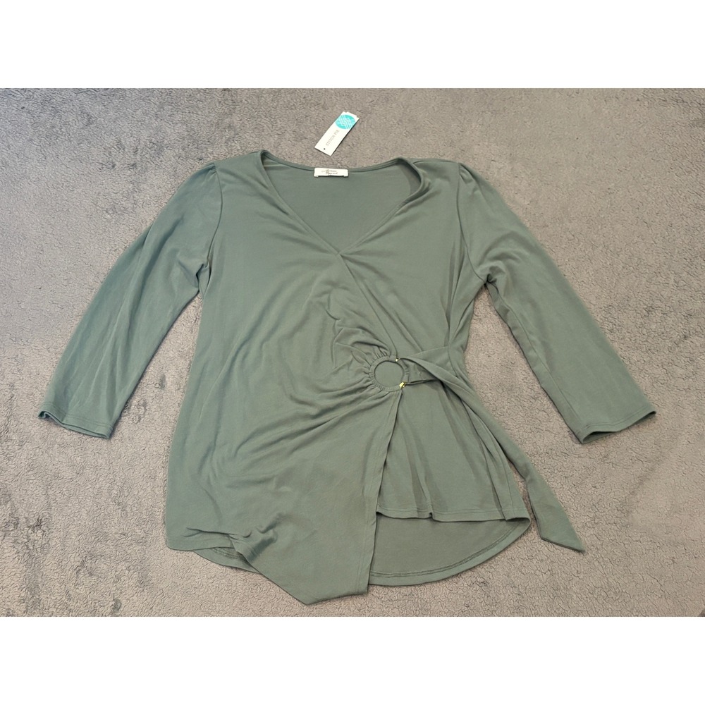 Beacon Apparel Stitch Fix Sage Green V-Neck Side Ring Asymmetric Top XL TU42070
